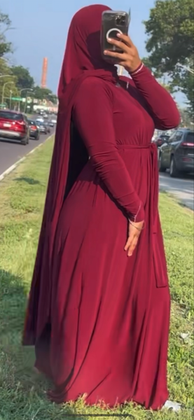 Dark Color Aline /high low khimar / belt