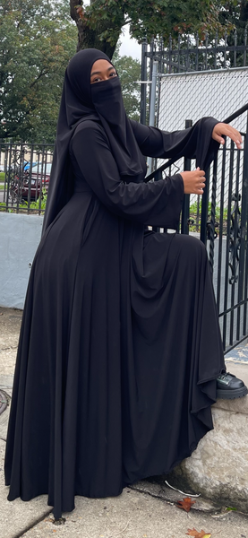 Black Wudu Friendly Full Swing with Pockets, Khimar, and Niqab